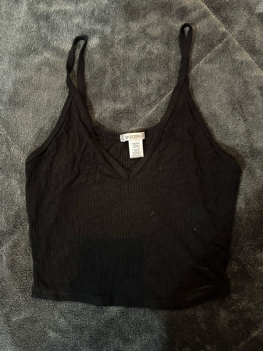 Bozzolo Black Ribbed V-Neck Women's Tank